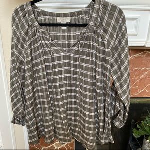 EUC Loft plaid peasant blouse S